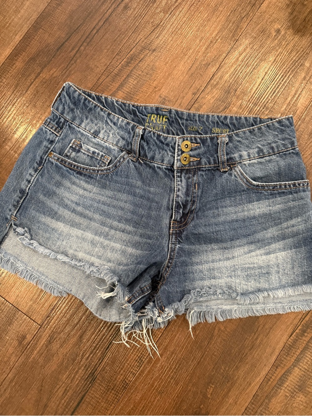 True Craft Medium Blue Distressed Denim Shorts